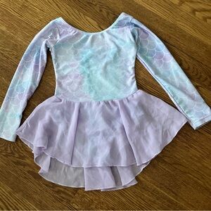 Size 5 Leotard Mermaid Purple and Blue Dance Sheer Skirt Long Sleeves Sparke